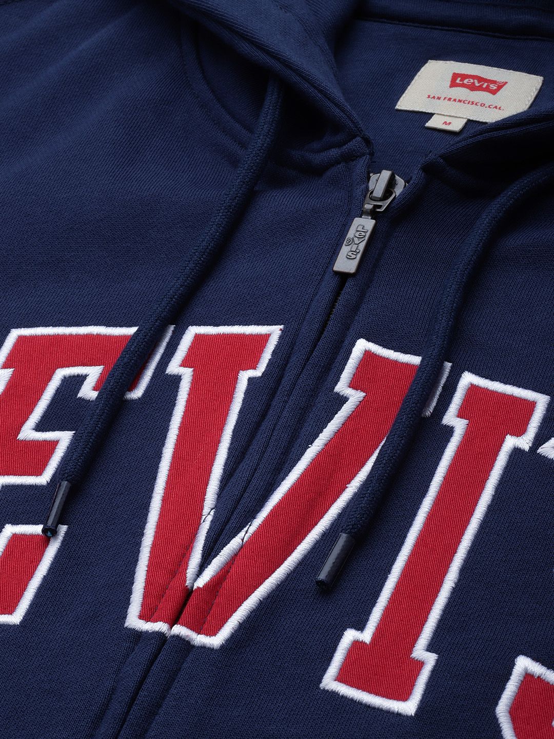  Levis Men Navy Blue Brand Logo Print Pure Cotton Hooded Sweatshirt