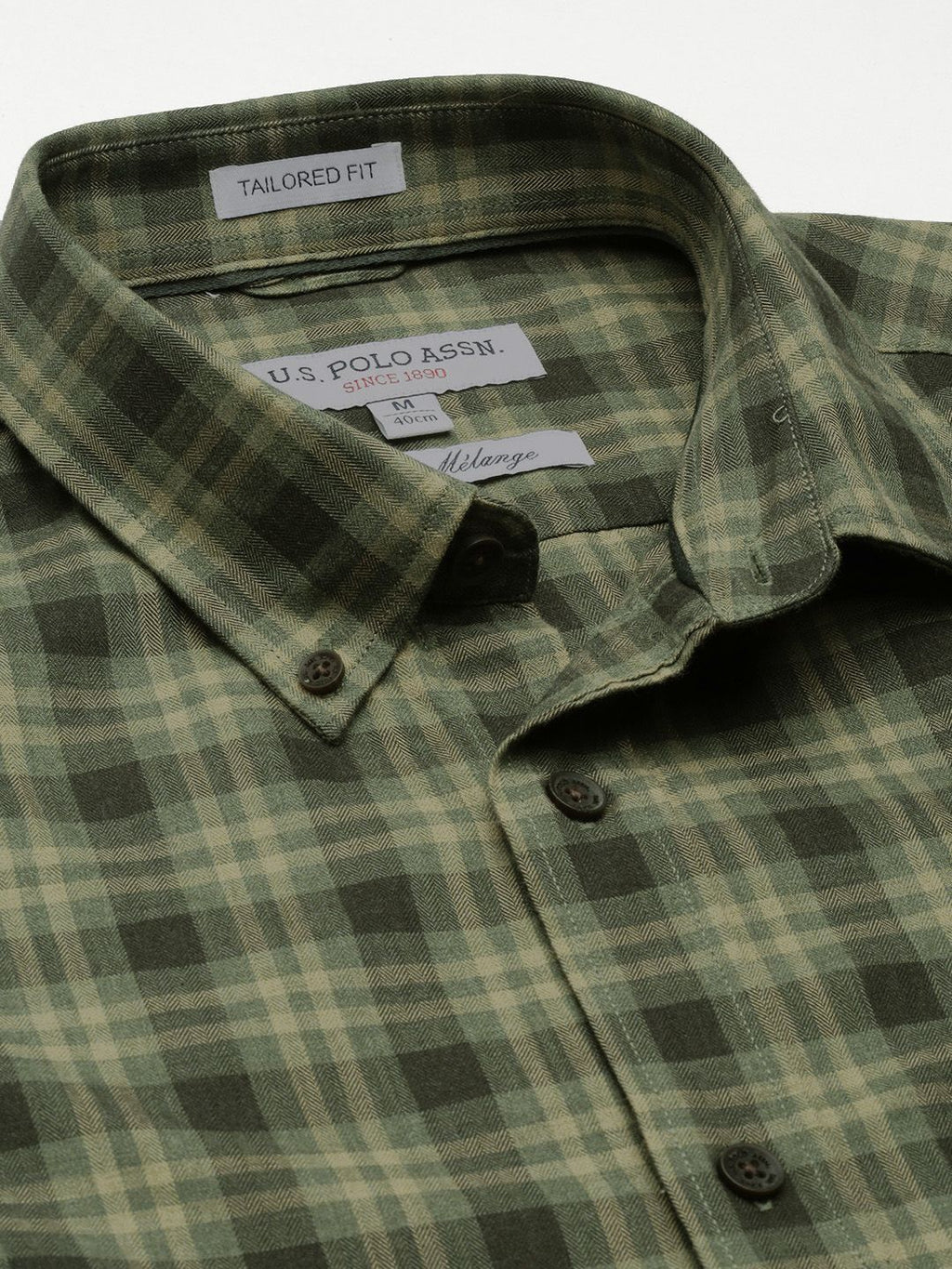 U.S. Polo Assn. U S Polo Assn Men Olive Green Tailored Fit Tartan Checked Pure Cotton Casual Shirt