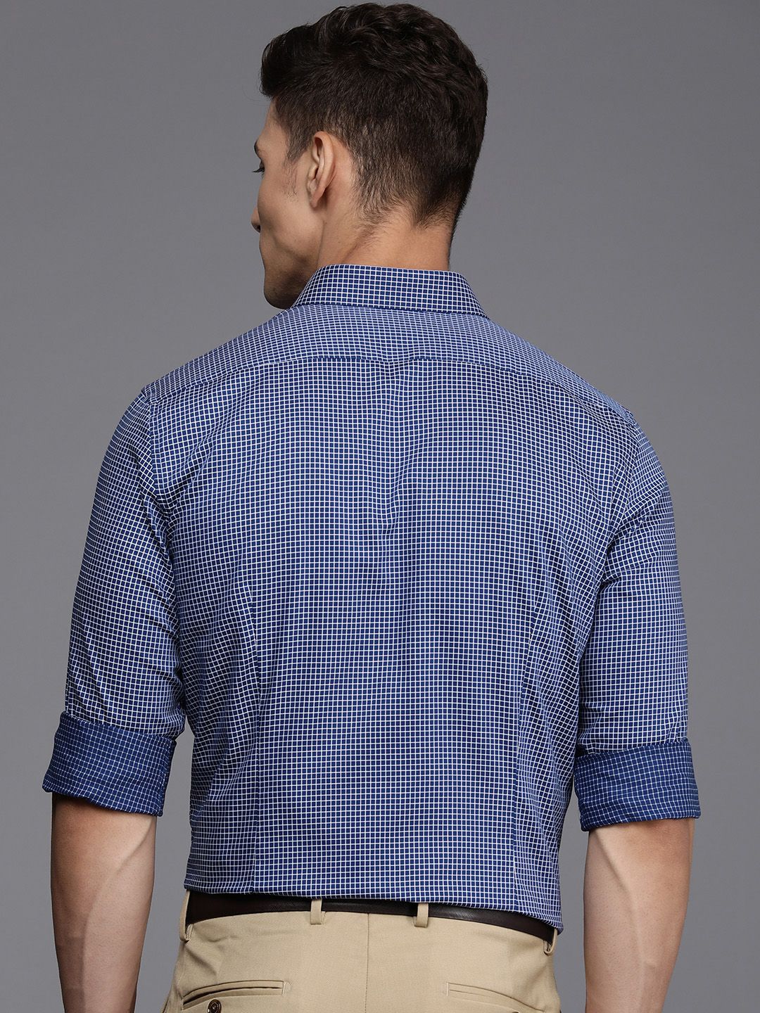  Louis Philippe Slim Fit Grid Tattersall Checked Pure Cotton Formal Shirt