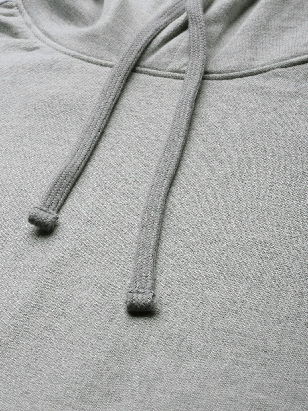  Ether Men Grey Solid Hooded Sweatshirt With Lined Detailed Sleeved