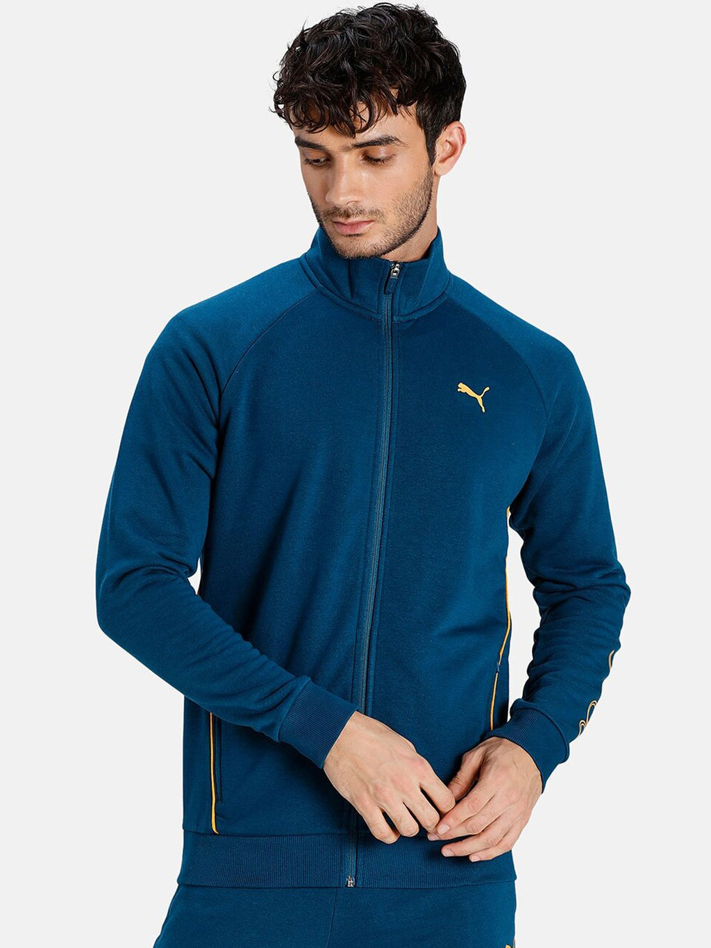  Puma Men Teal Blue Solid Cotton Slim Fit Track Sweatshirt