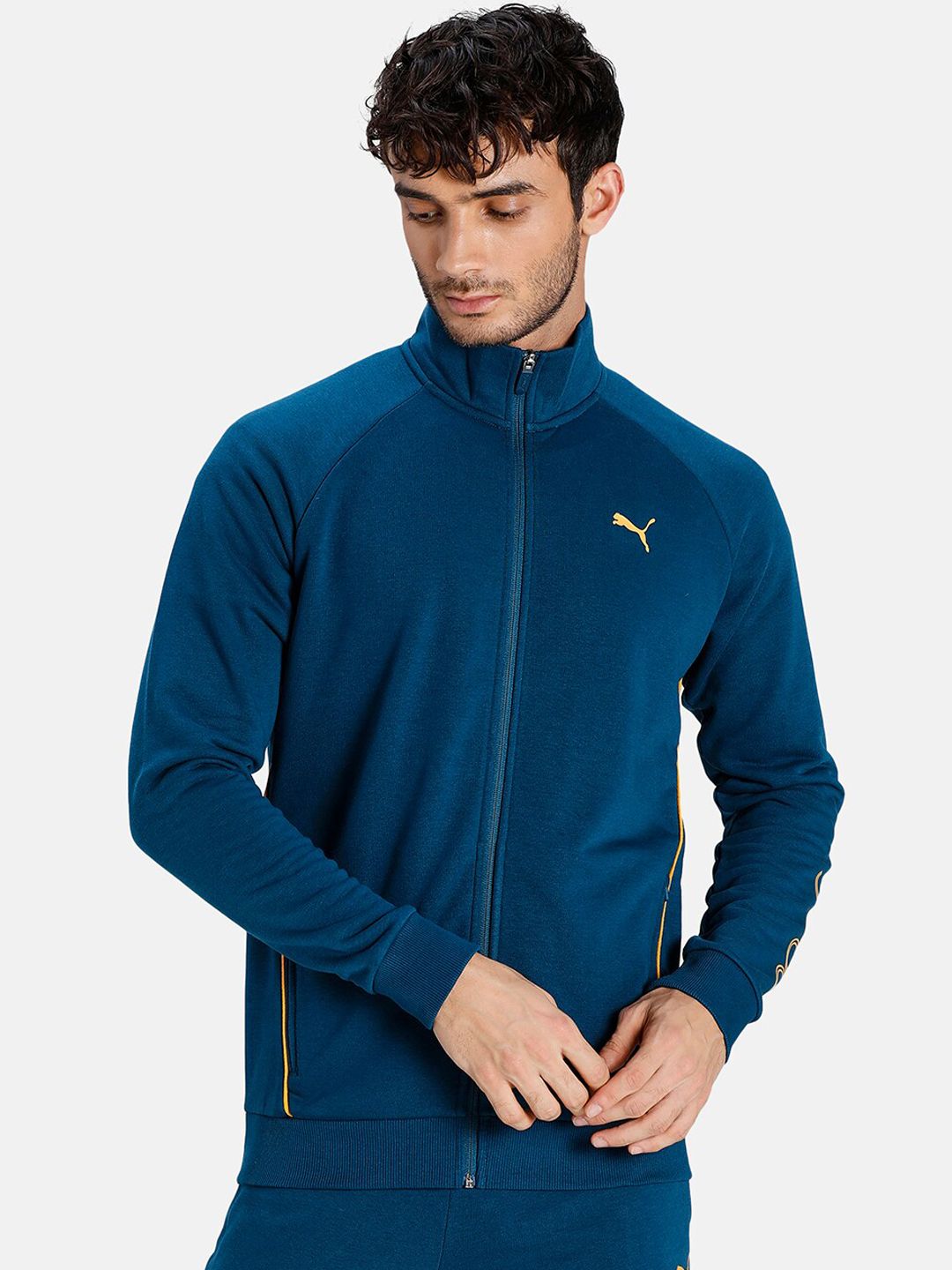  Puma Men Teal Blue Solid Cotton Slim Fit Track Sweatshirt