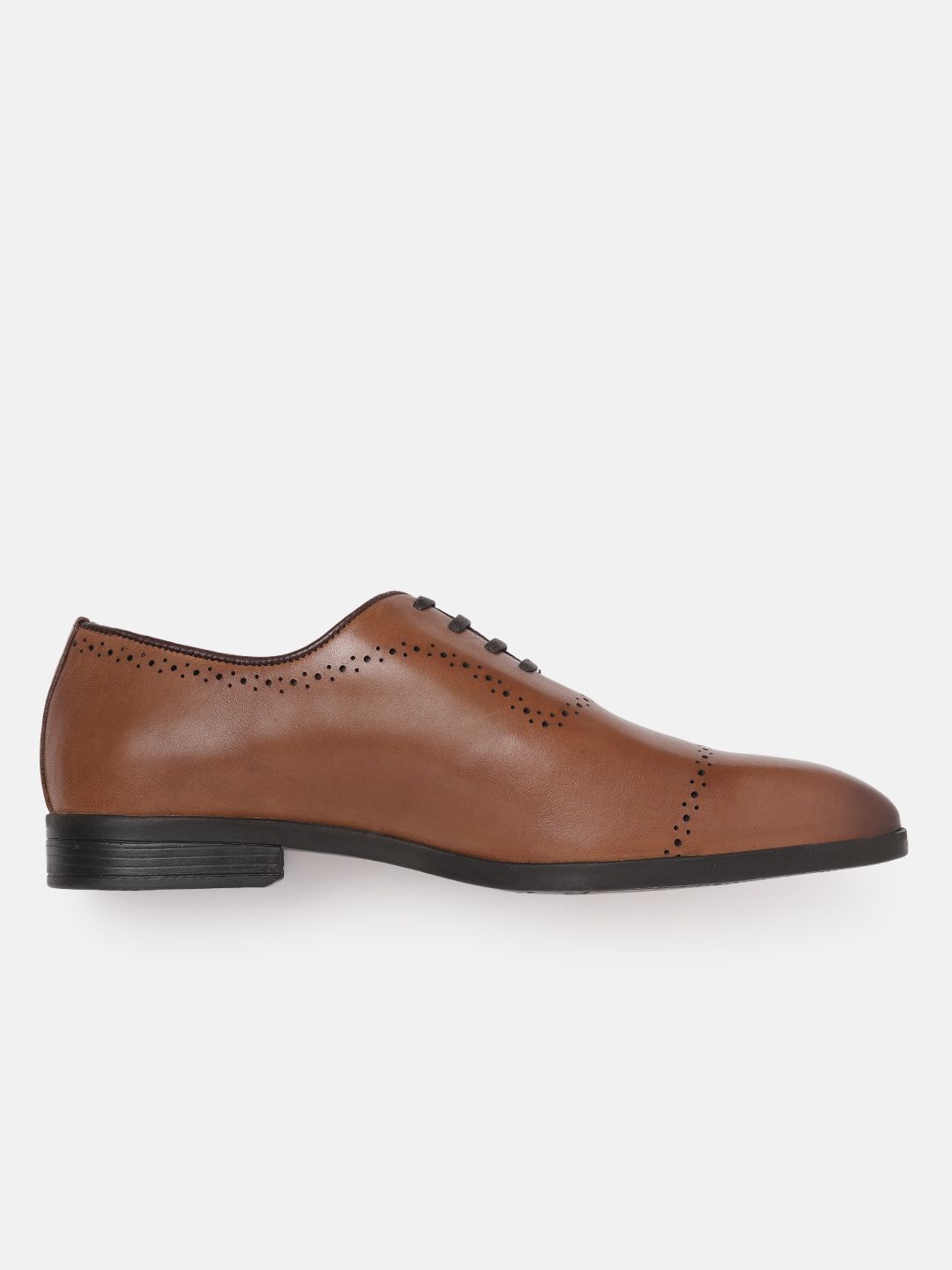  Louis Philippe Men Brown Solid Leather Formal Oxfords With Perforated Detail