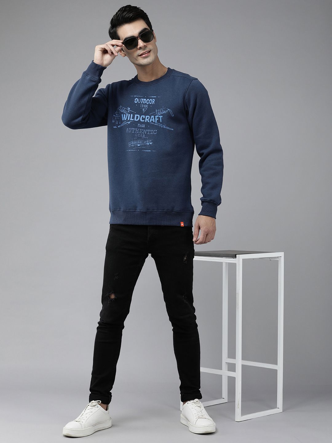  Wildcraft Men Navy Blue Brand Logo Printed Sweatshirt