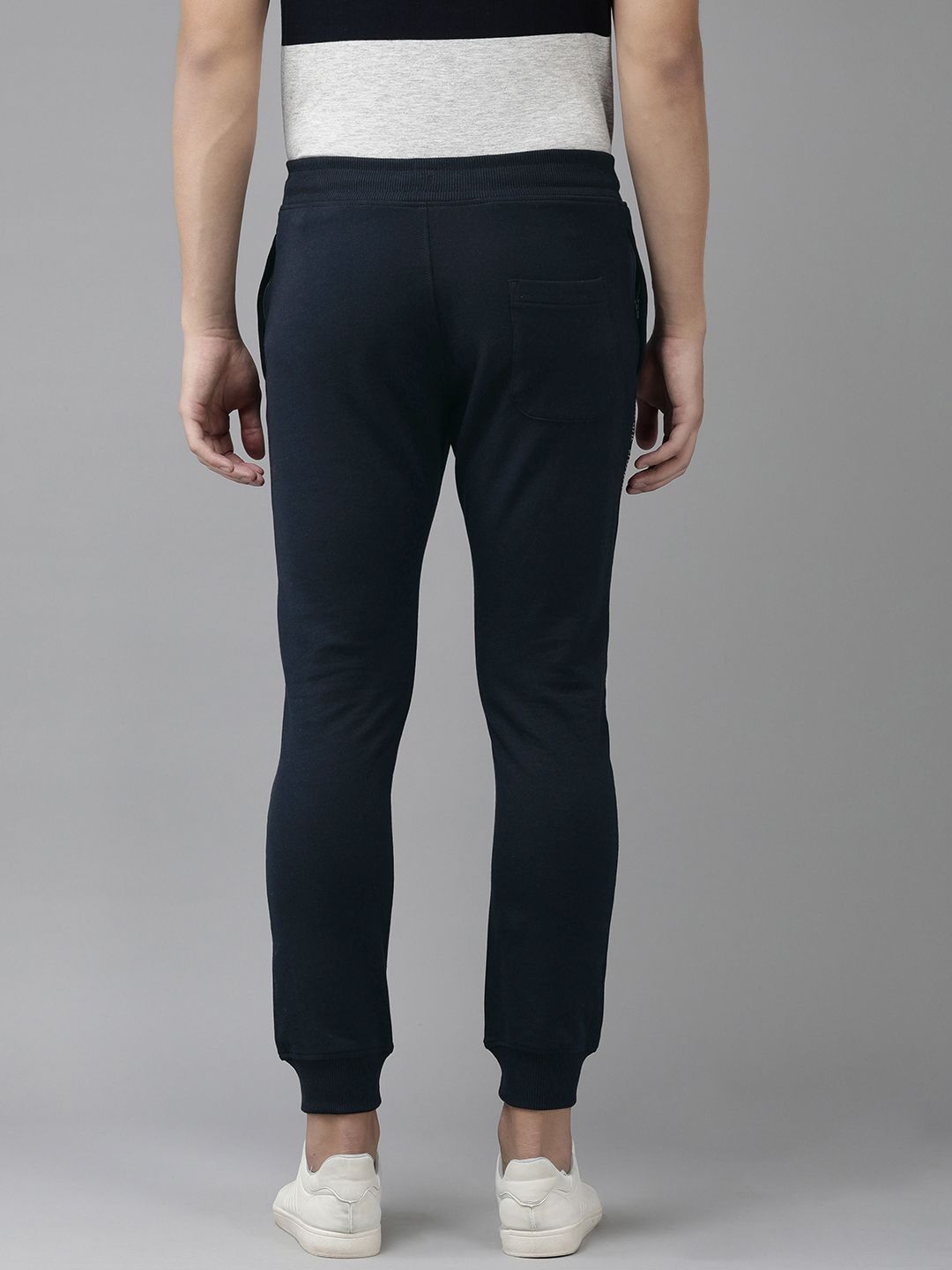  U.S. Polo Assn. Denim Co. Men Navy Blue Solid Mid-Rise Knitted Joggers With Side Taping