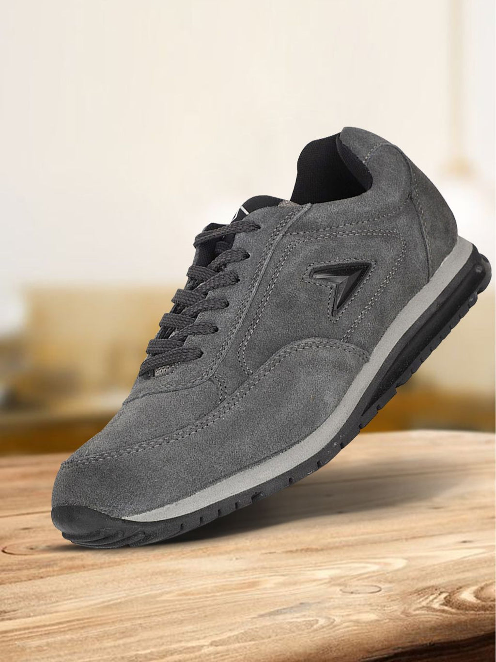  Power Men Grey Leather Road Running Non-Marking Shoes
