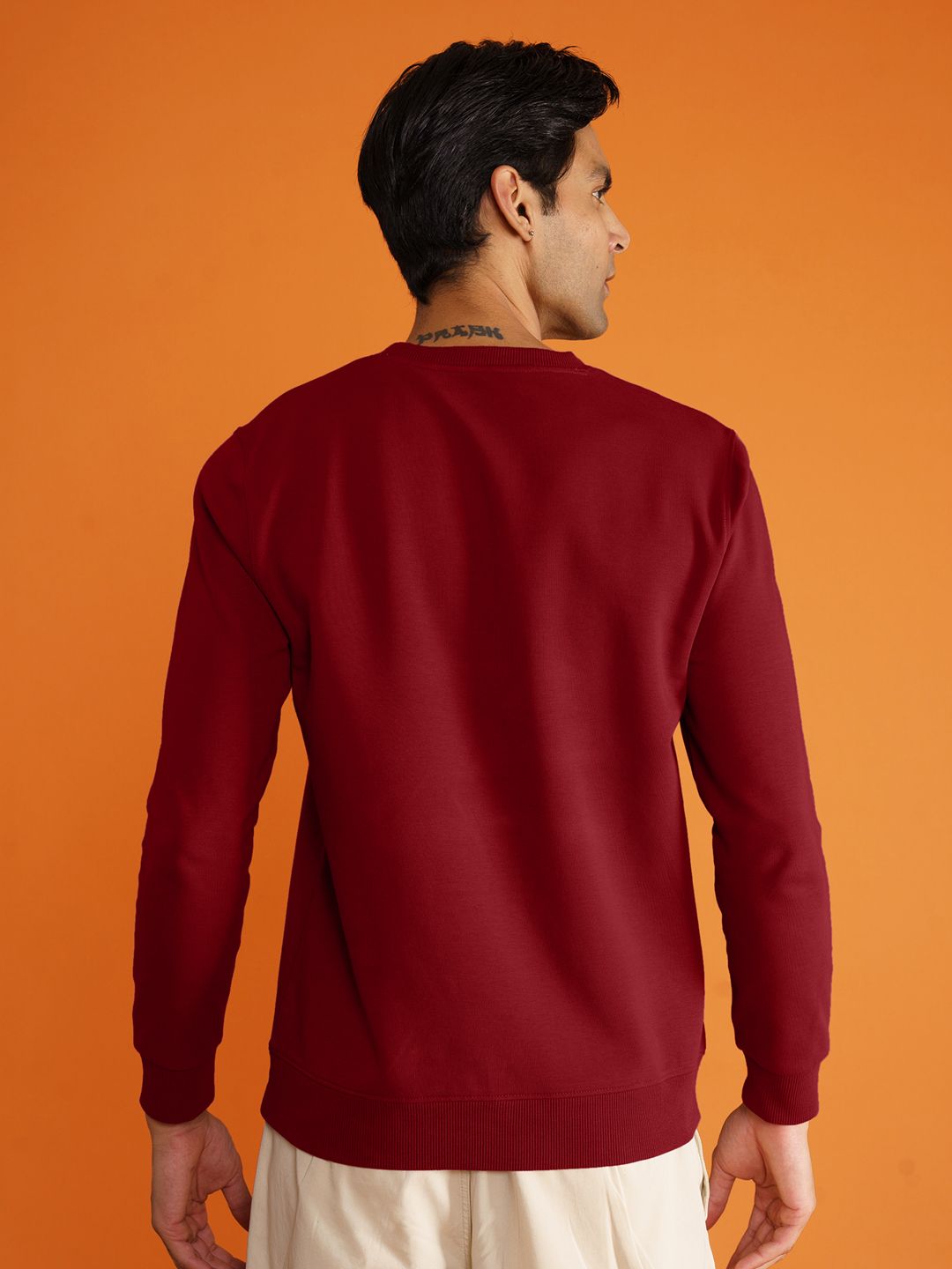  DAMENSCH Men Solid Maroon Premium Cotton Regular Fit Sweatshirt