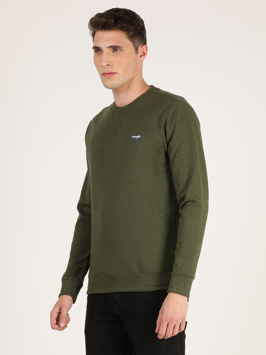  Wrangler Men Olive Green Solid Sweatshirt