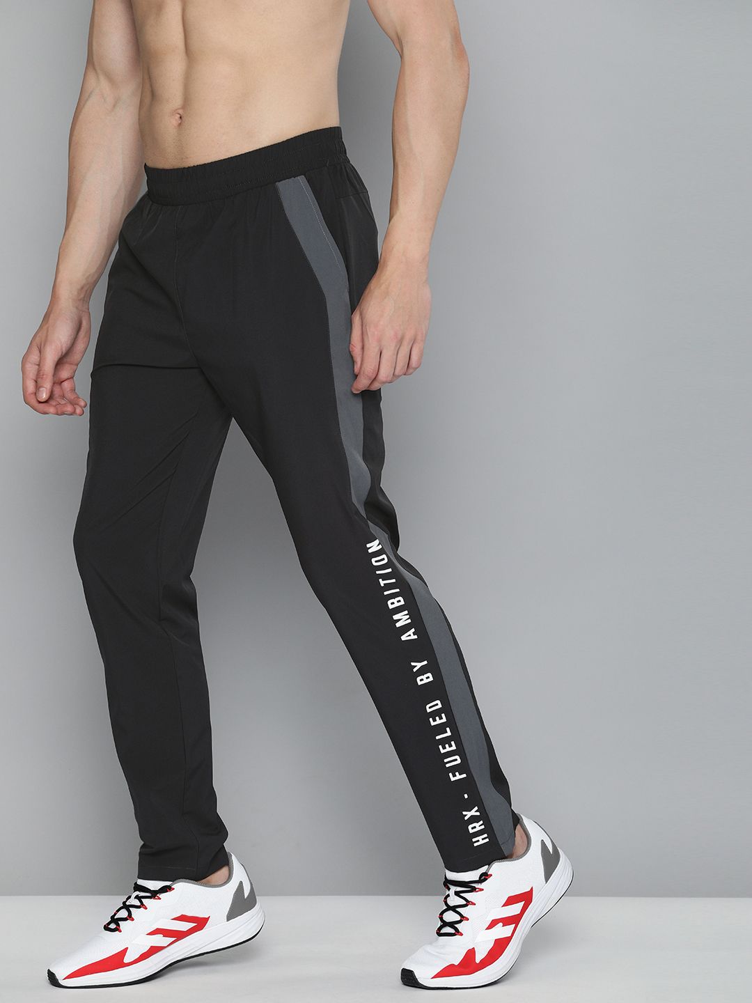  HRX By Hrithik Roshan Men Jet Black & Anthracite Colourblock Slim Fit Rapid-Dry Antimicrobial Training Track Pants