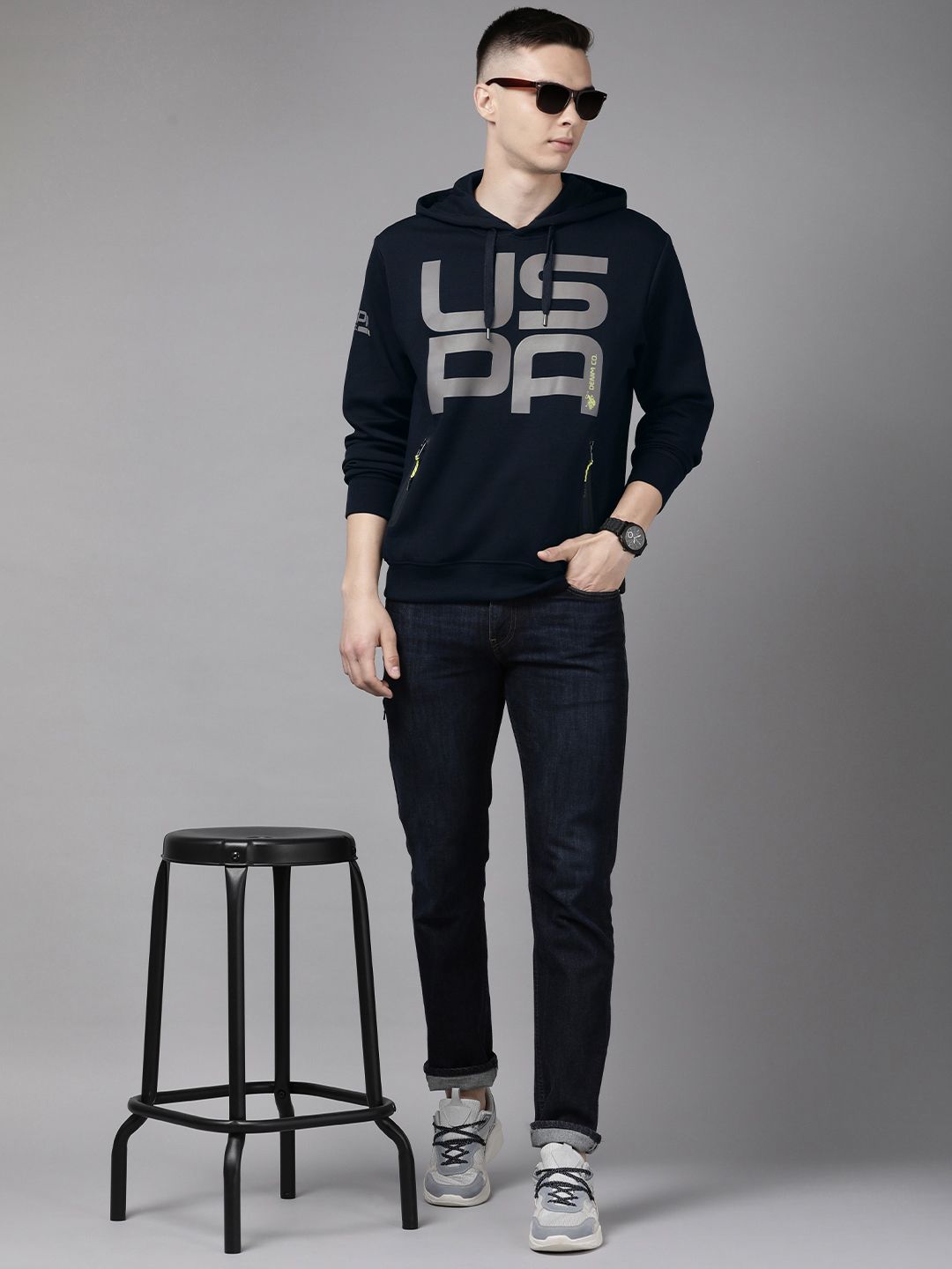  U S Polo Assn Denim Co Men Brand Logo Printed Hooded Sweatshirt