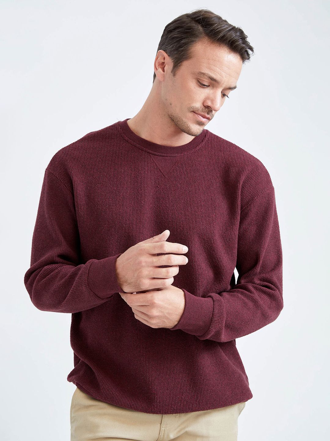  DeFacto Men Round Neck Full Sleeves Pullover Sweatshirt