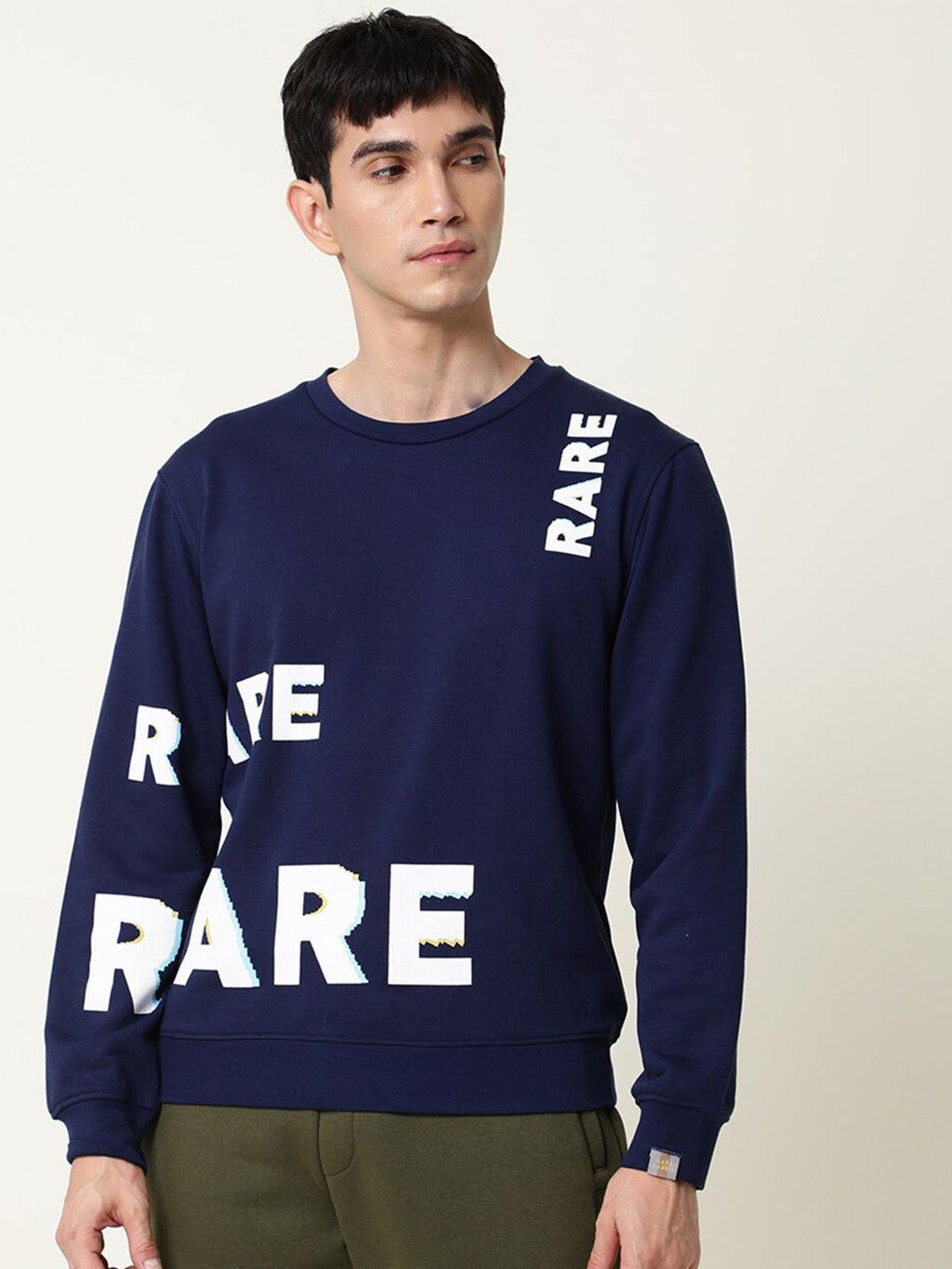  RARE RABBIT Men Navy Blue Printed Cotton Sweatshirt