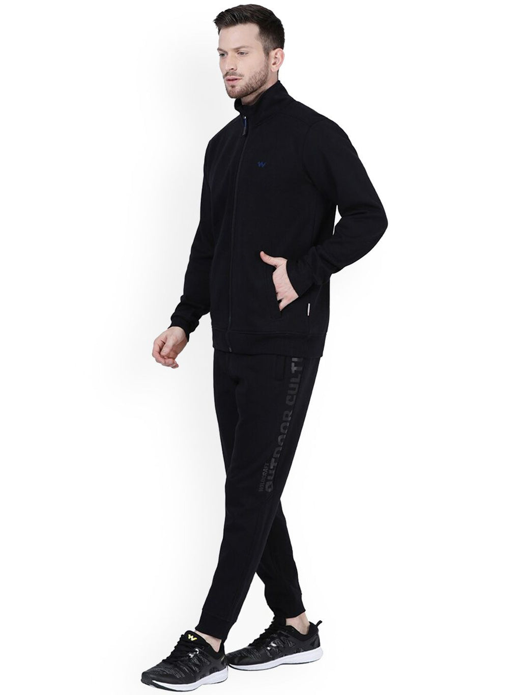  Wildcraft Men Black Ribbed Collar Relaxed-Fit Tracksuit