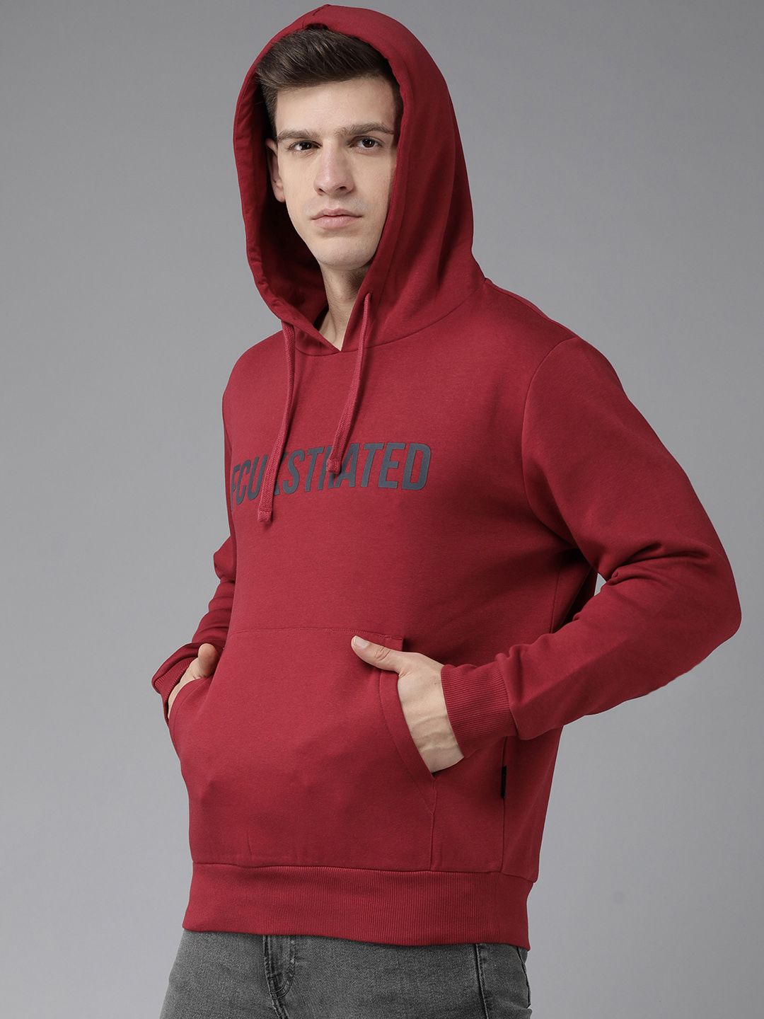  French Connection Men Red Brand Logo Printed Hooded Sweatshirt