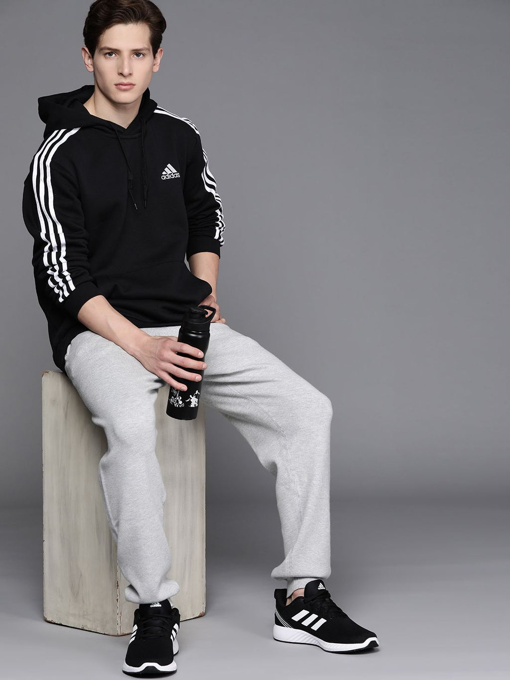  ADIDAS Men Black & White Solid 3S FL HD Solid Sustainable Sweatshirt