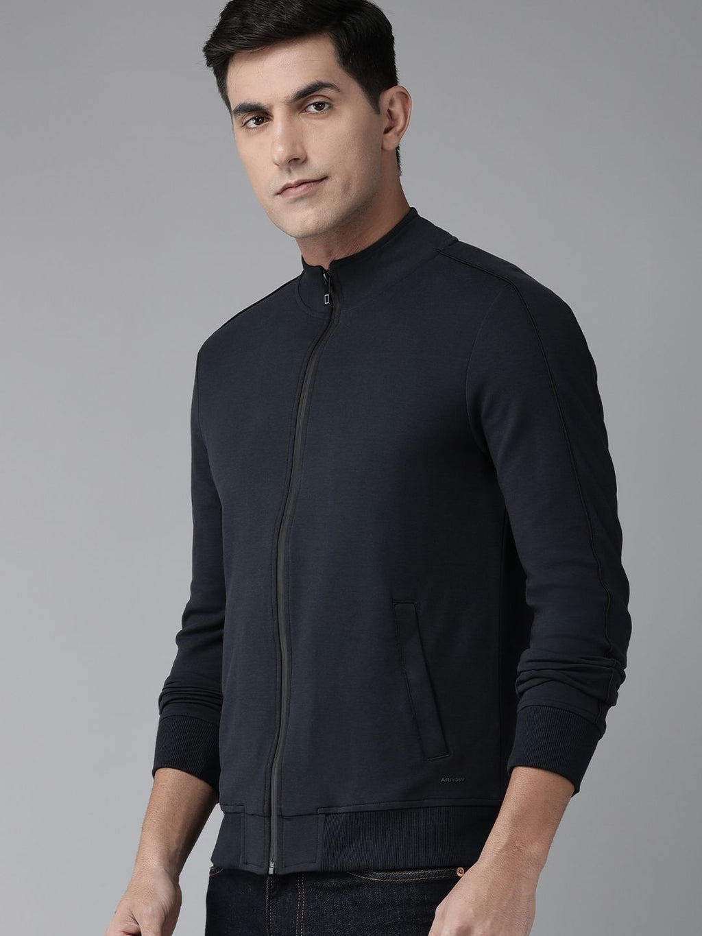  Arrow Men Solid Front-Open Sweatshirt