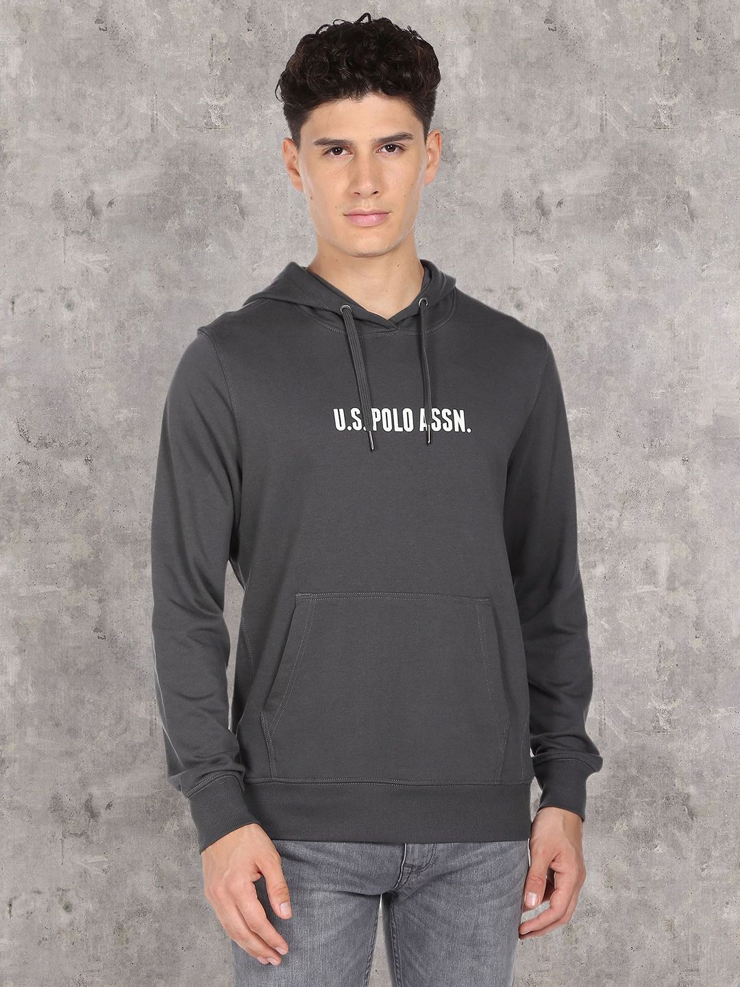  U.S. Polo Assn. Denim Co. Men Black Printed Hooded Pure Cotton Sweatshirt