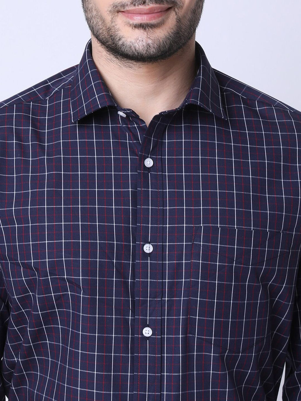  INSPIRO Classic Slim Fit Checked Spread Collar Formal Shirt