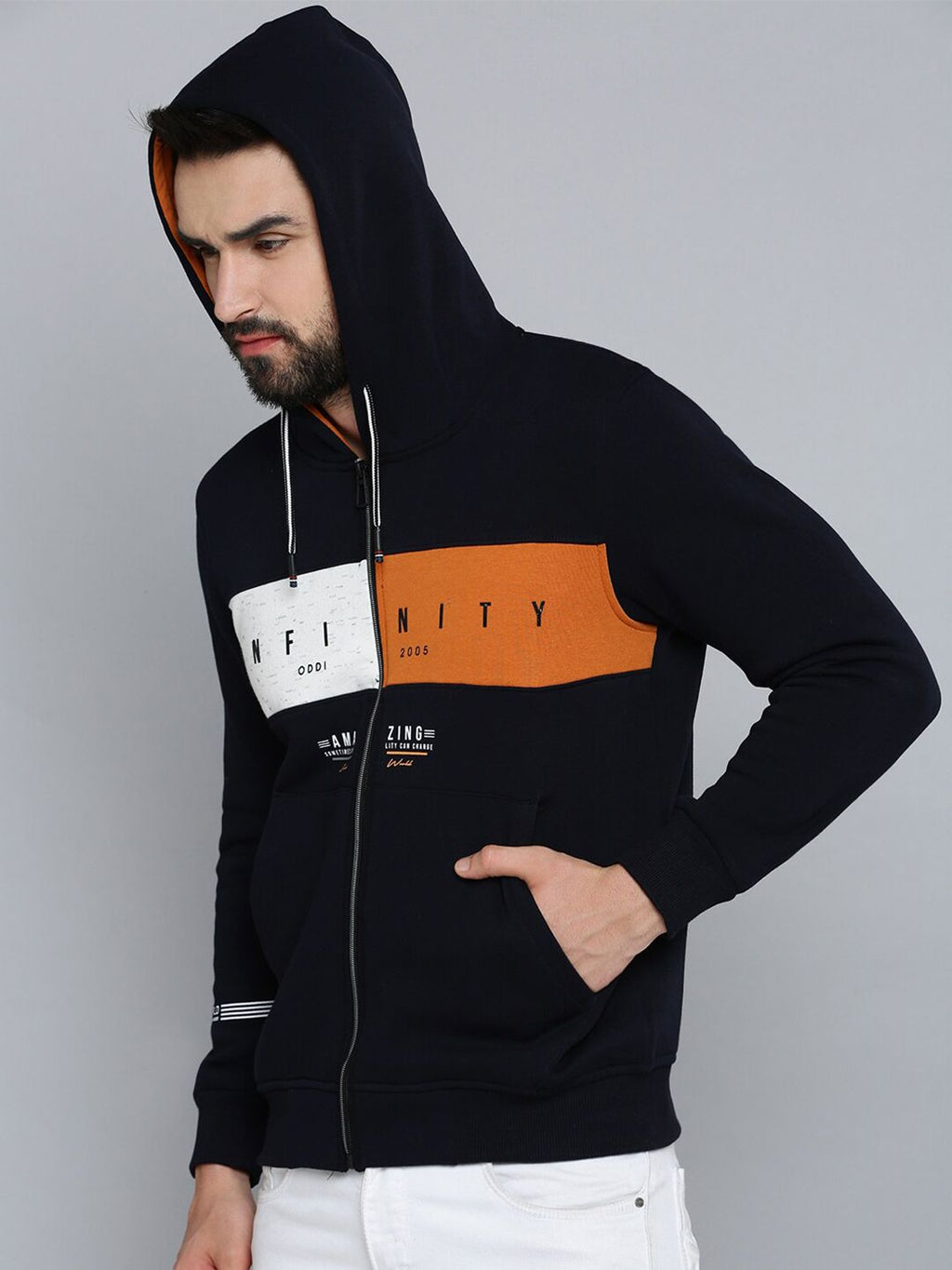  SHOWOFF Typography Printed Hooded Neck Cotton Sweatshirt