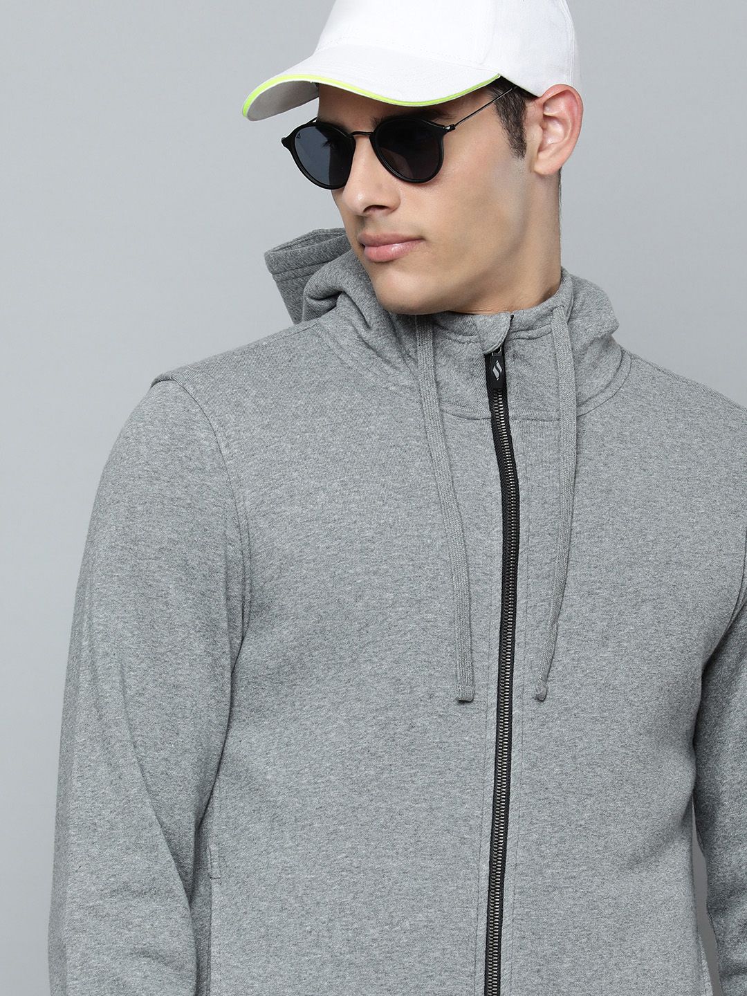  Skechers Men Grey Melange Solid Hooded Sweats Lounge Sherpa Sweatshirt
