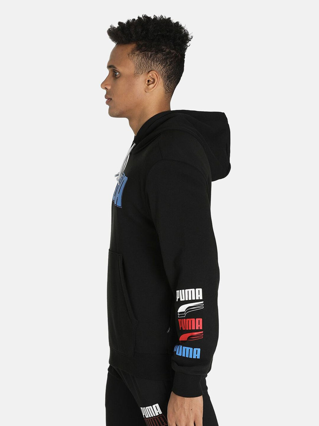  Puma Men Black & Blue Brand Logo Printed Cotton Rebel Bold Hooded Sweatshirts