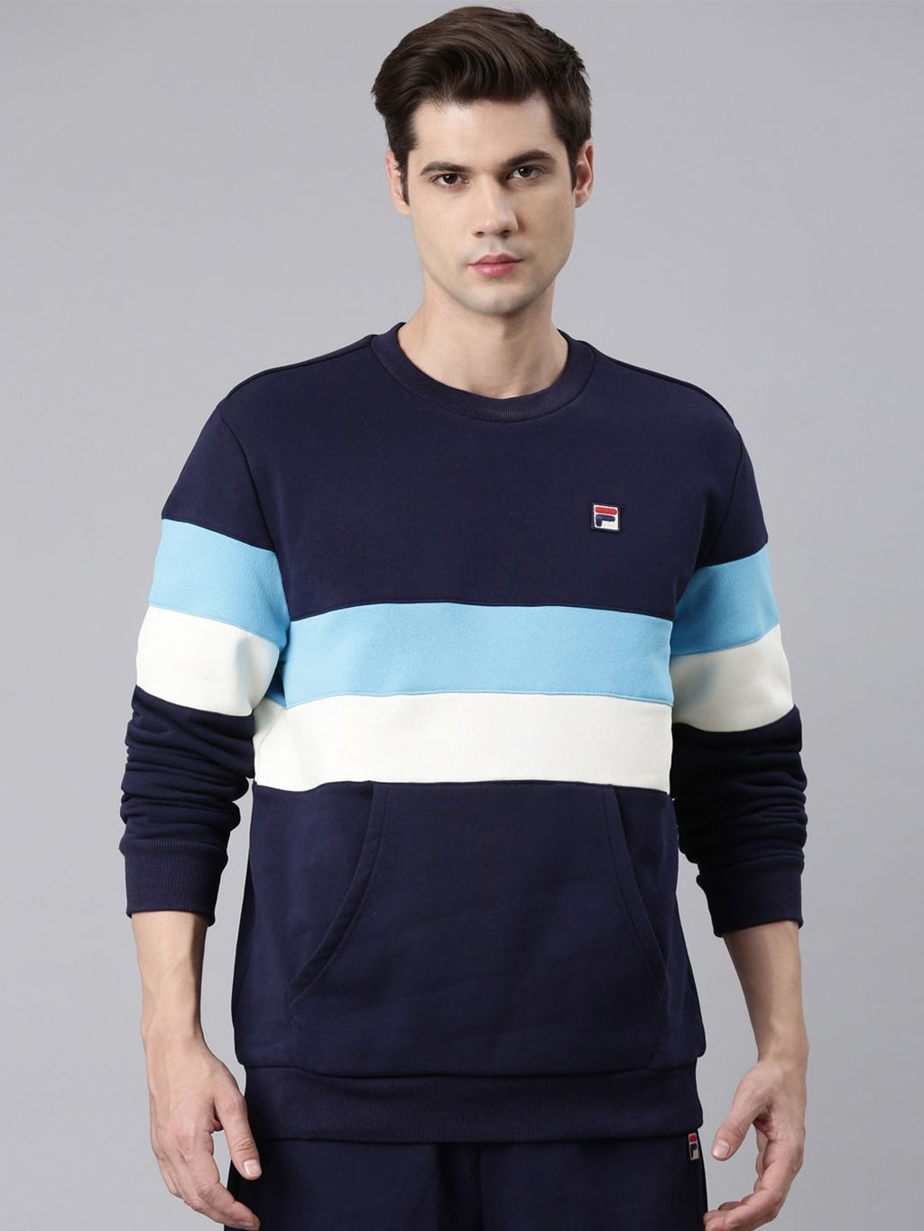  FILA Round Neck Colourblocked Cotton Pullover Sweatshirt