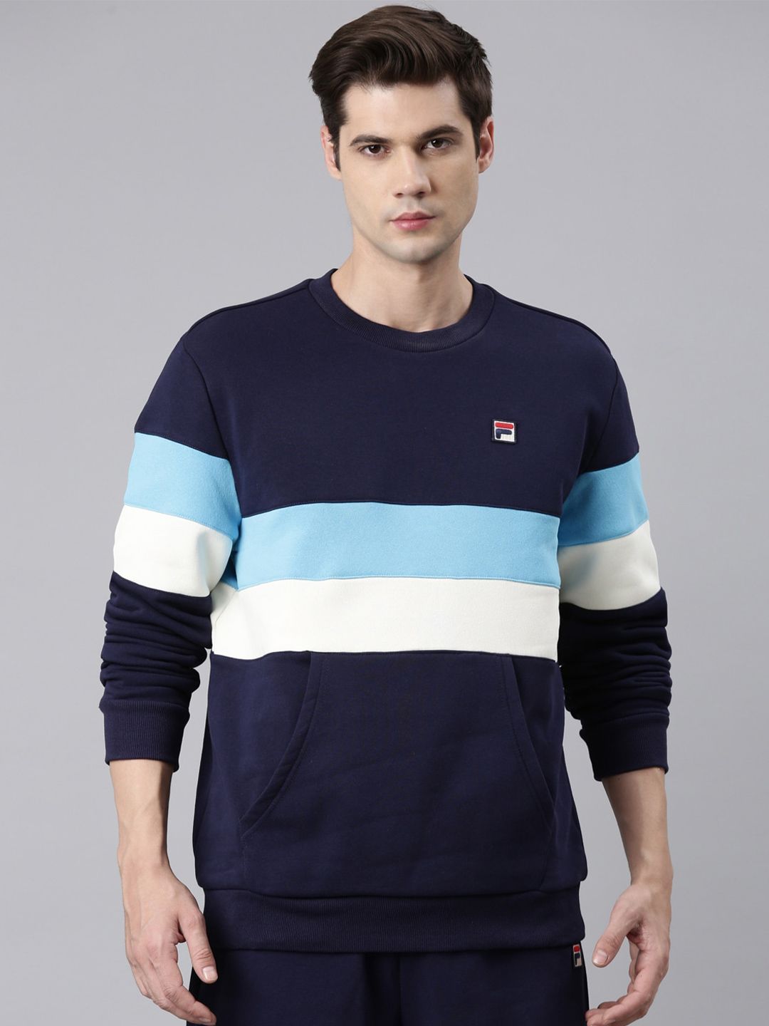  FILA Round Neck Colourblocked Cotton Pullover Sweatshirt