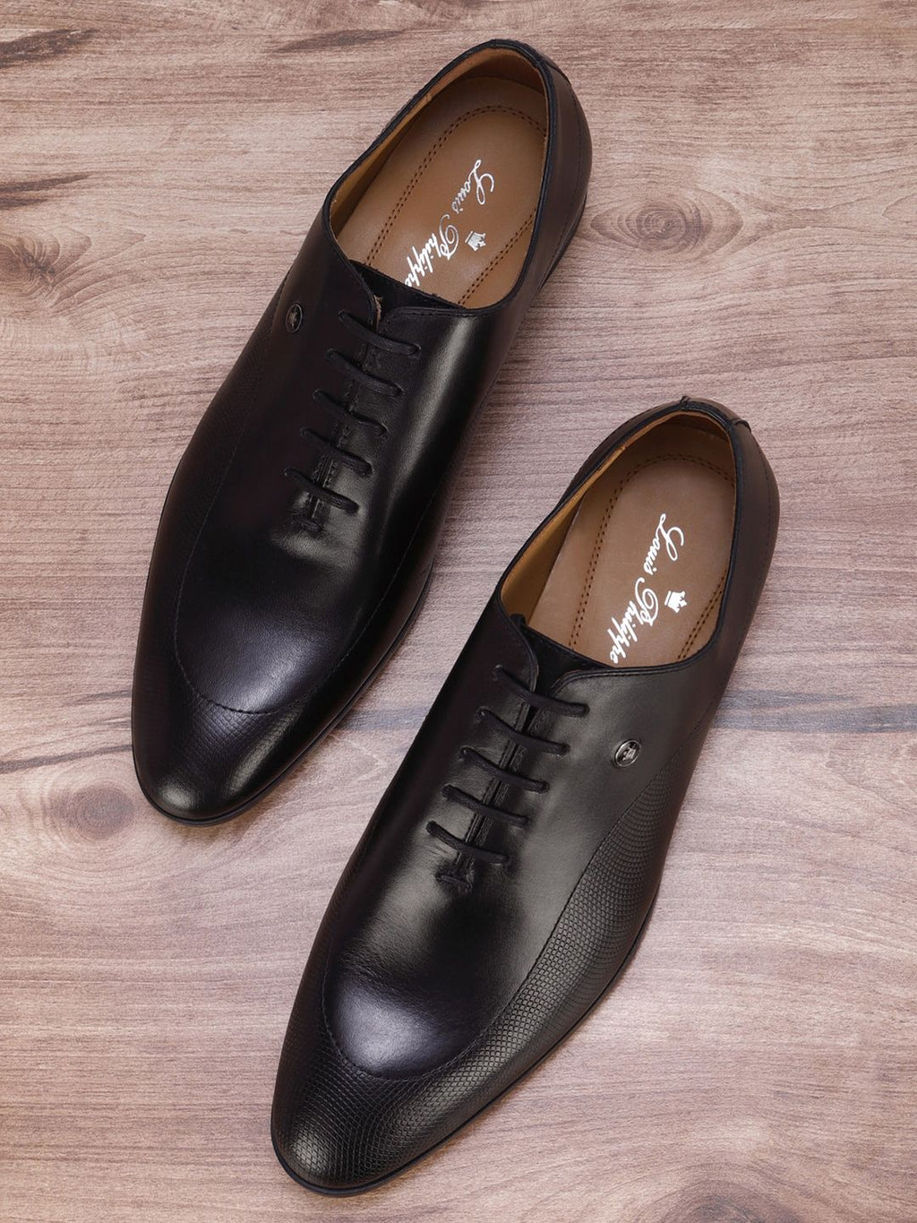  Louis Philippe Men Black Solid Leather Formal Derbys