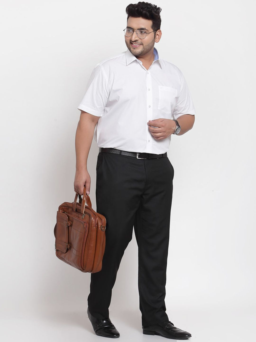  PlusS Men White Cotton Solid Formal Shirt