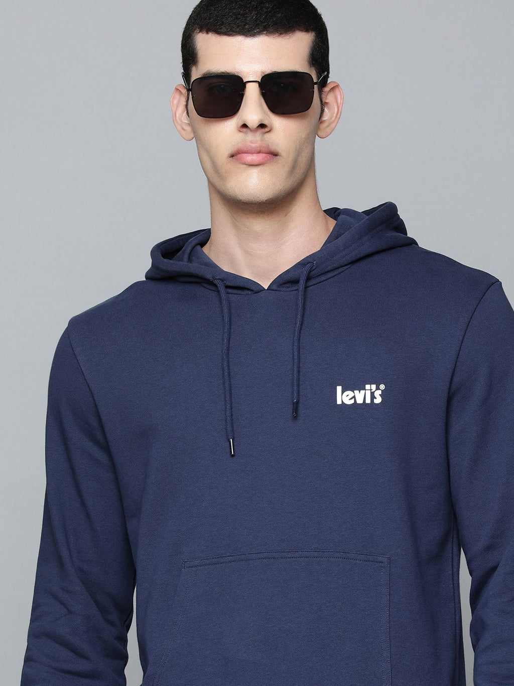  Levis Men Navy Blue Brand Logo Embroidered Hooded Pure Cotton Sweatshirt
