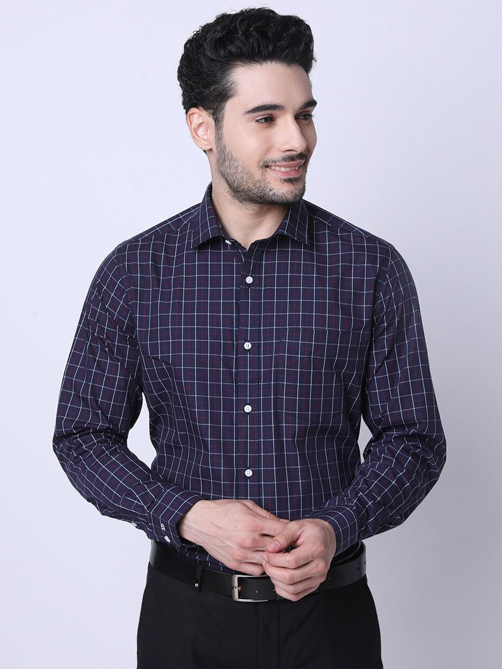  INSPIRO Classic Slim Fit Checked Spread Collar Formal Shirt