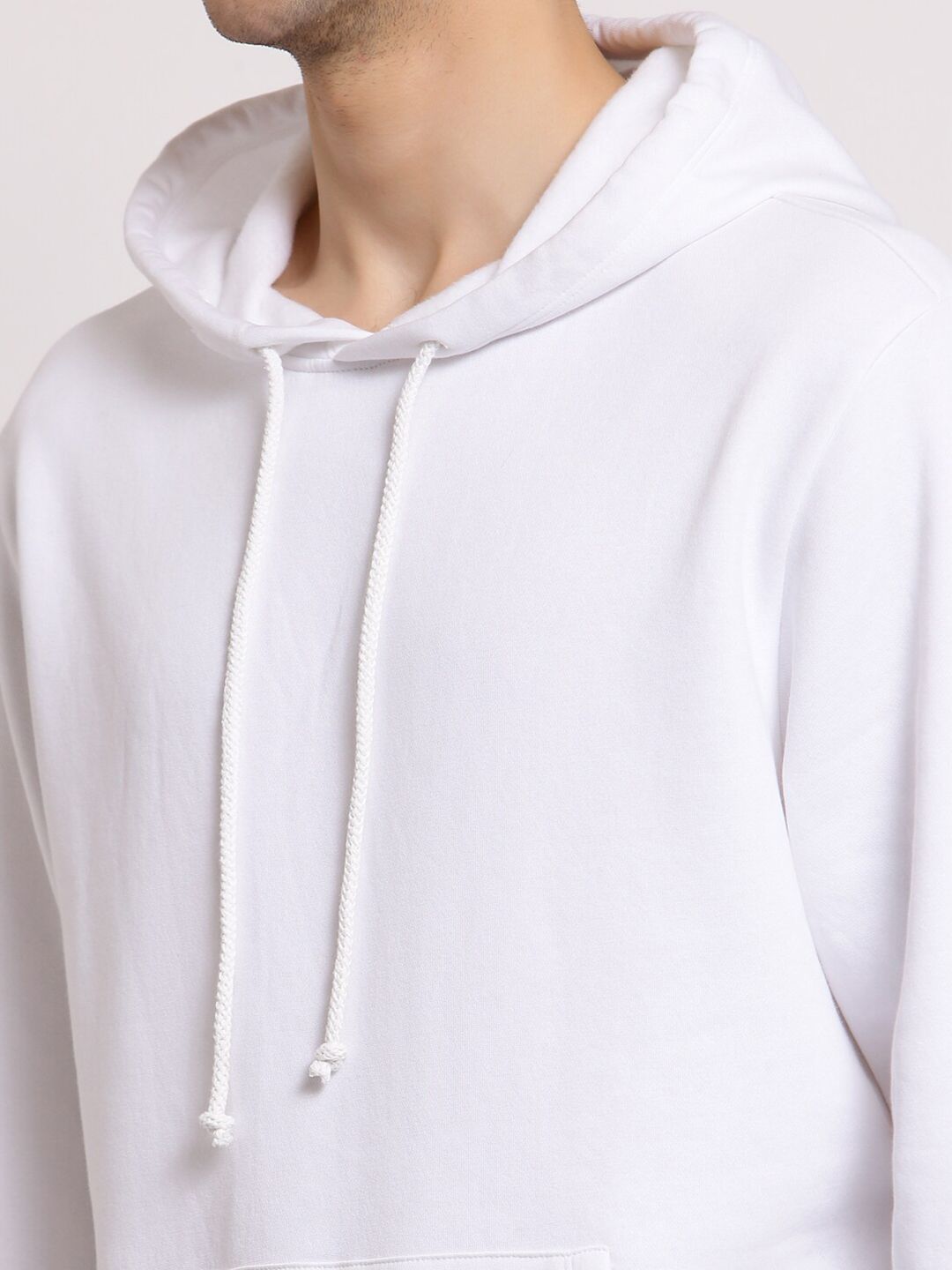  YOONOY Men White Solid Organic Cotton Hooded Sweatshirt
