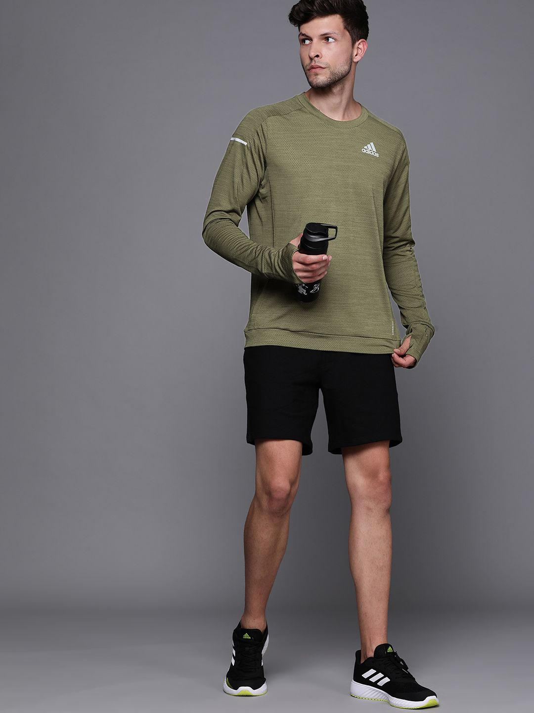  ADIDAS Men Olive Green Self Design Sustainable Sweatshirt