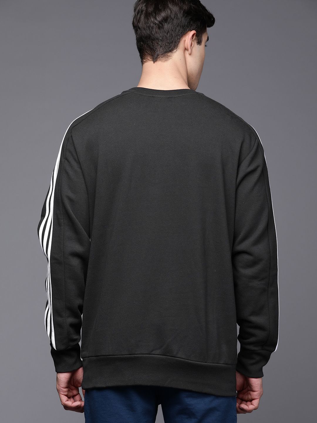  ADIDAS Men Essentials French Terry Pure Cotton 3-Striped Sweatshirt