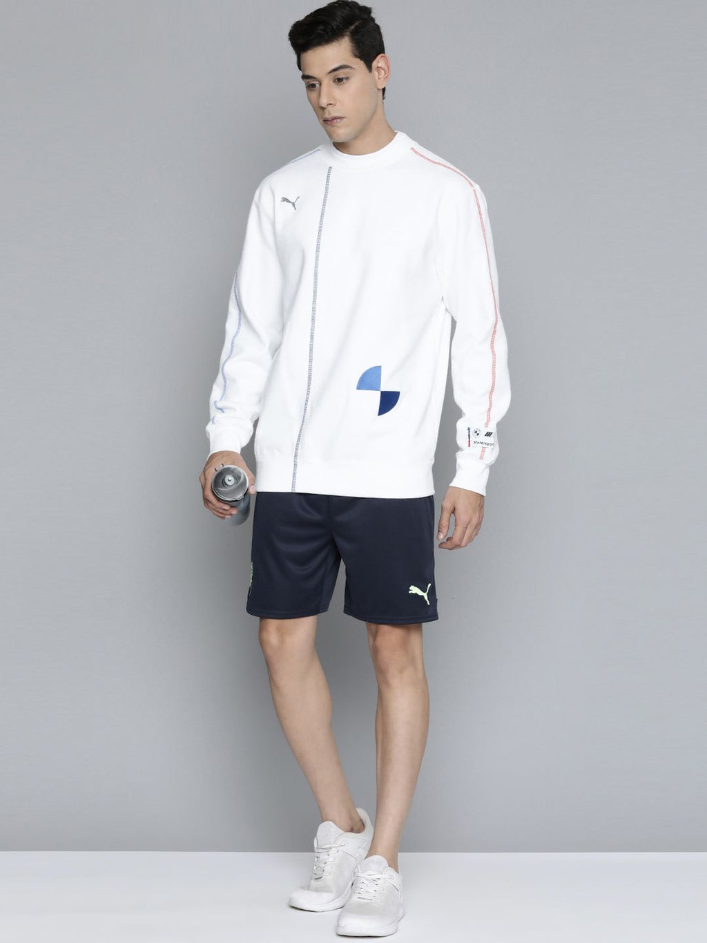  PUMA Motorsport Men White Brand Logo Back Print BMW Motorsport Assembly Crew Sweatshirt