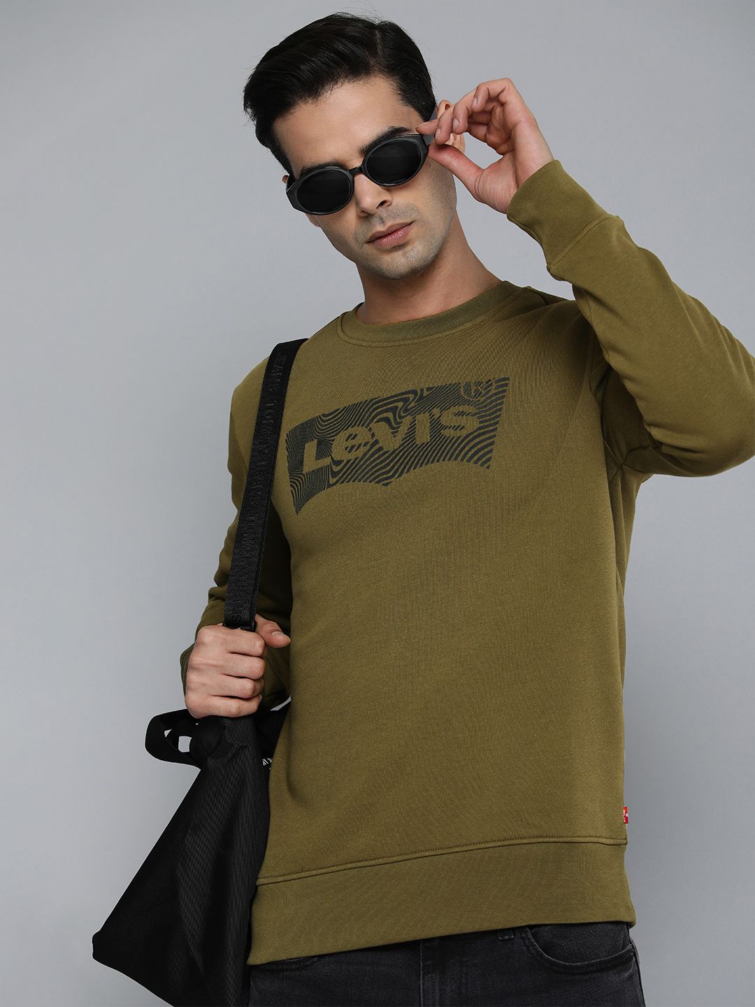  Levis Men Olive Green Brand Logo Printed Pullover Sweatshirt