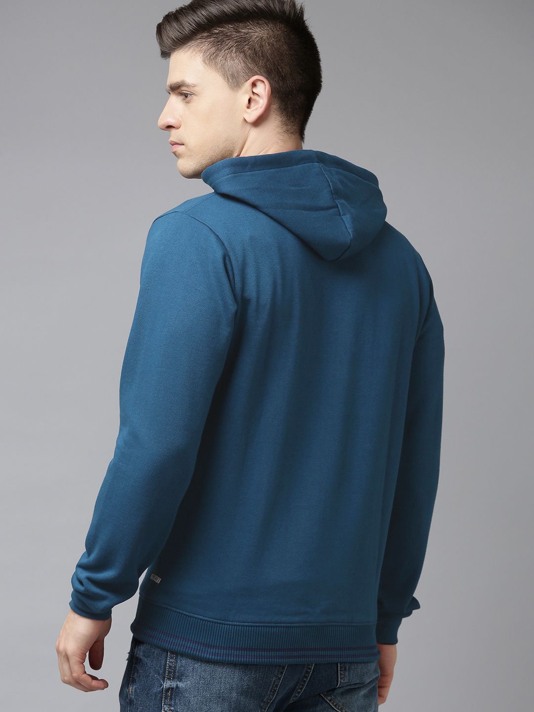  BEAT LONDON By PEPE JEANS Men Navy Blue Solid Hooded Sweatshirt With Minimal Print Detail