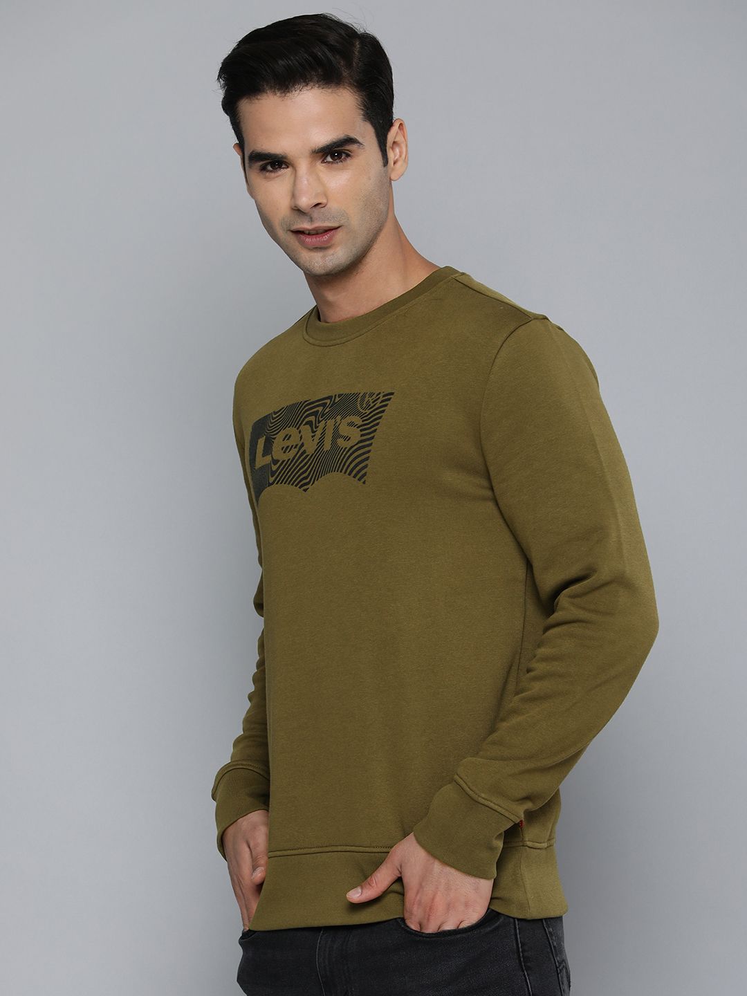  Levis Men Olive Green Brand Logo Printed Pullover Sweatshirt