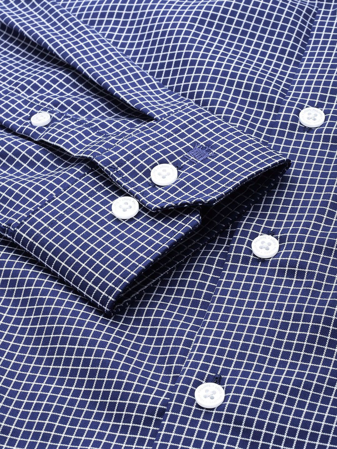  Louis Philippe Slim Fit Grid Tattersall Checked Pure Cotton Formal Shirt