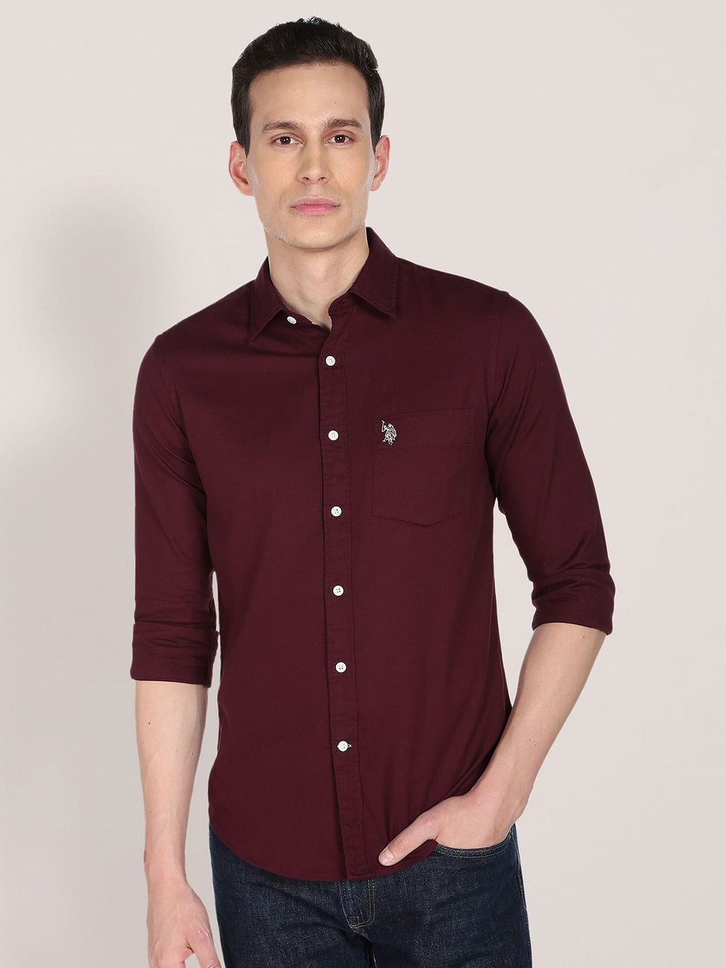 U.S. Polo Assn. U S Polo Assn Men Maroon Cotton Classic Everyday Shirt