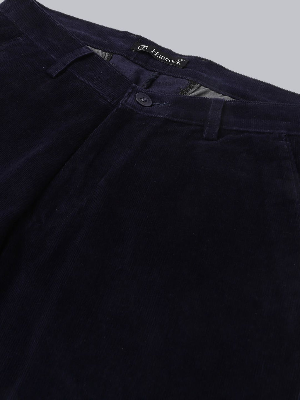 Hancock Men Solid Corduroy Slim Fit Formal Trousers