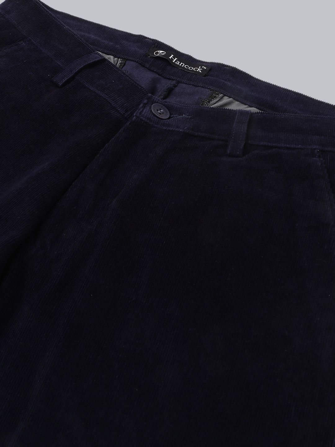  Hancock Men Solid Corduroy Slim Fit Formal Trousers