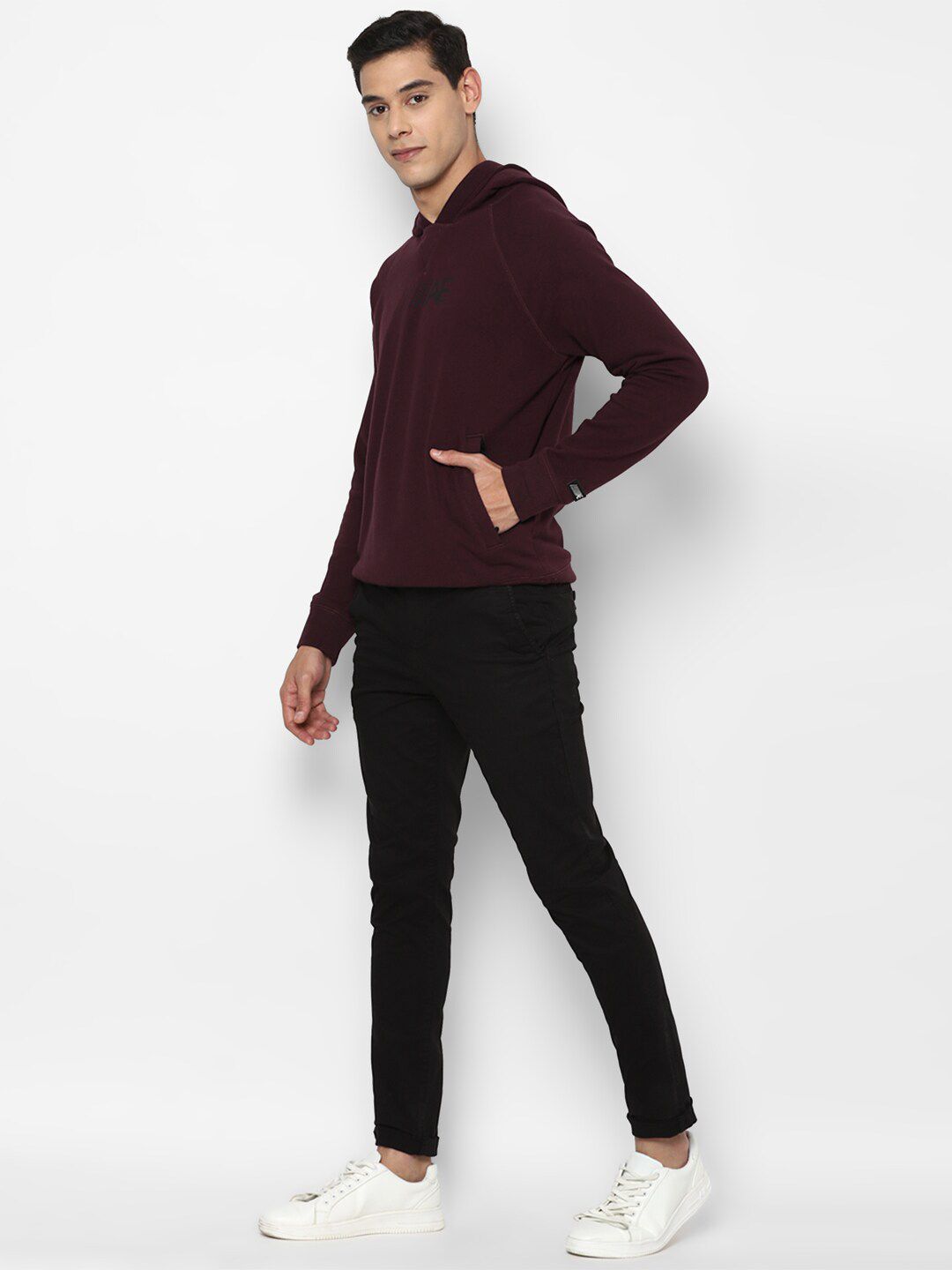  AMERICAN EAGLE OUTFITTERS Men Burgundy Solid Hooded Sweatshirt