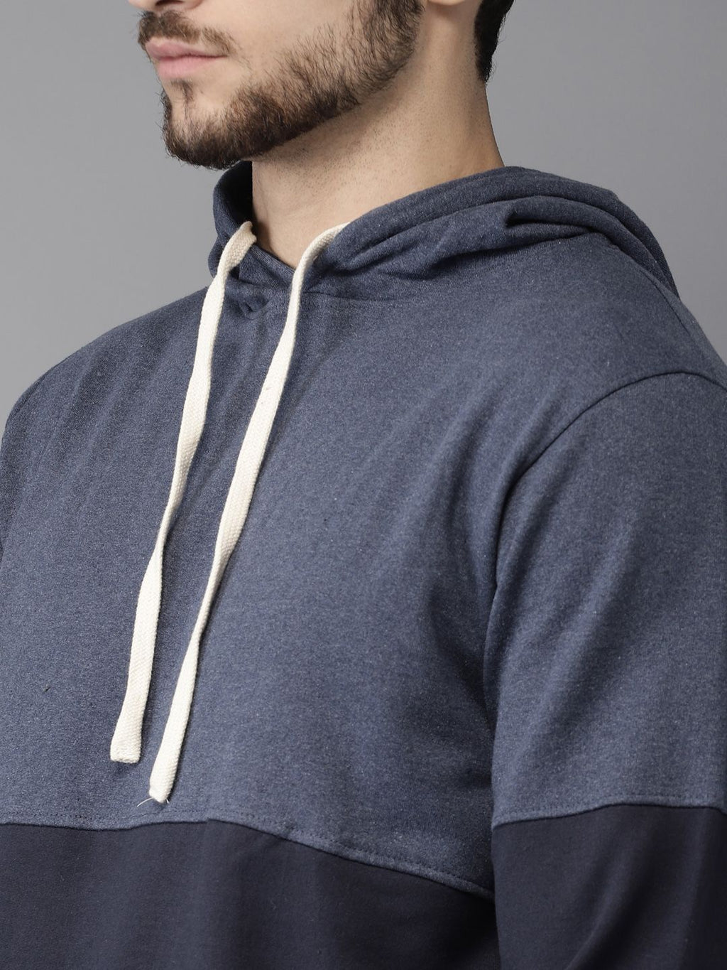  Campus Sutra Men Navy Blue Colourblocked Hooded Sweatshirt