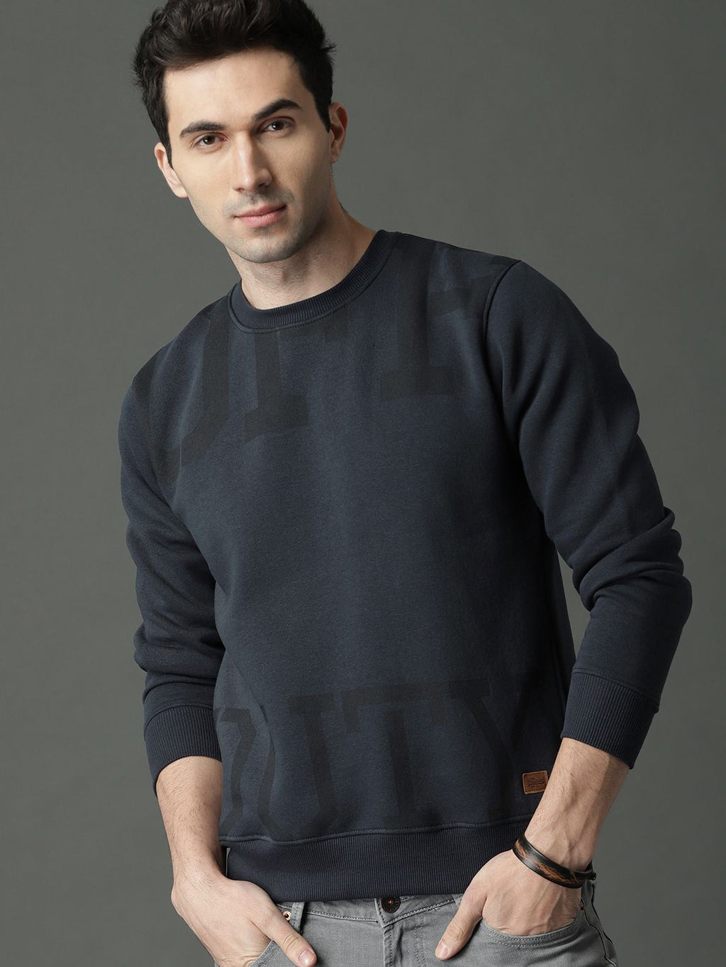  Roadster Men Navy Blue Printed Sweatshirt
