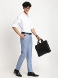  Turtle Men Blue Tailored Slim Fit Formal Trousers