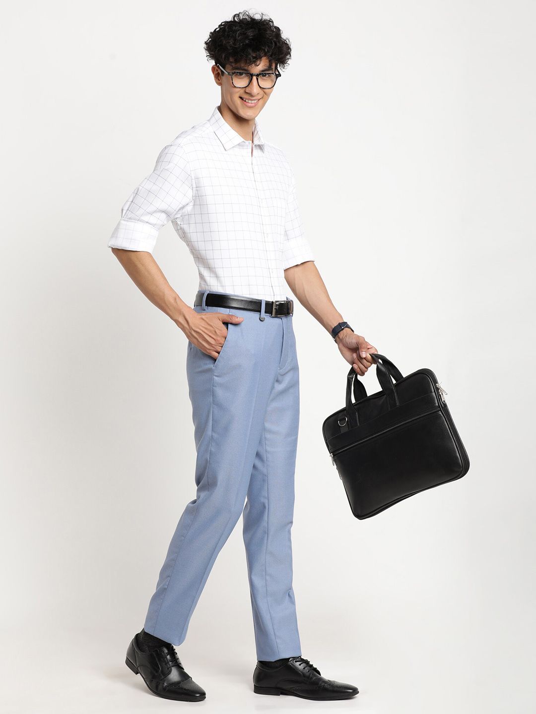  Turtle Men Blue Tailored Slim Fit Formal Trousers