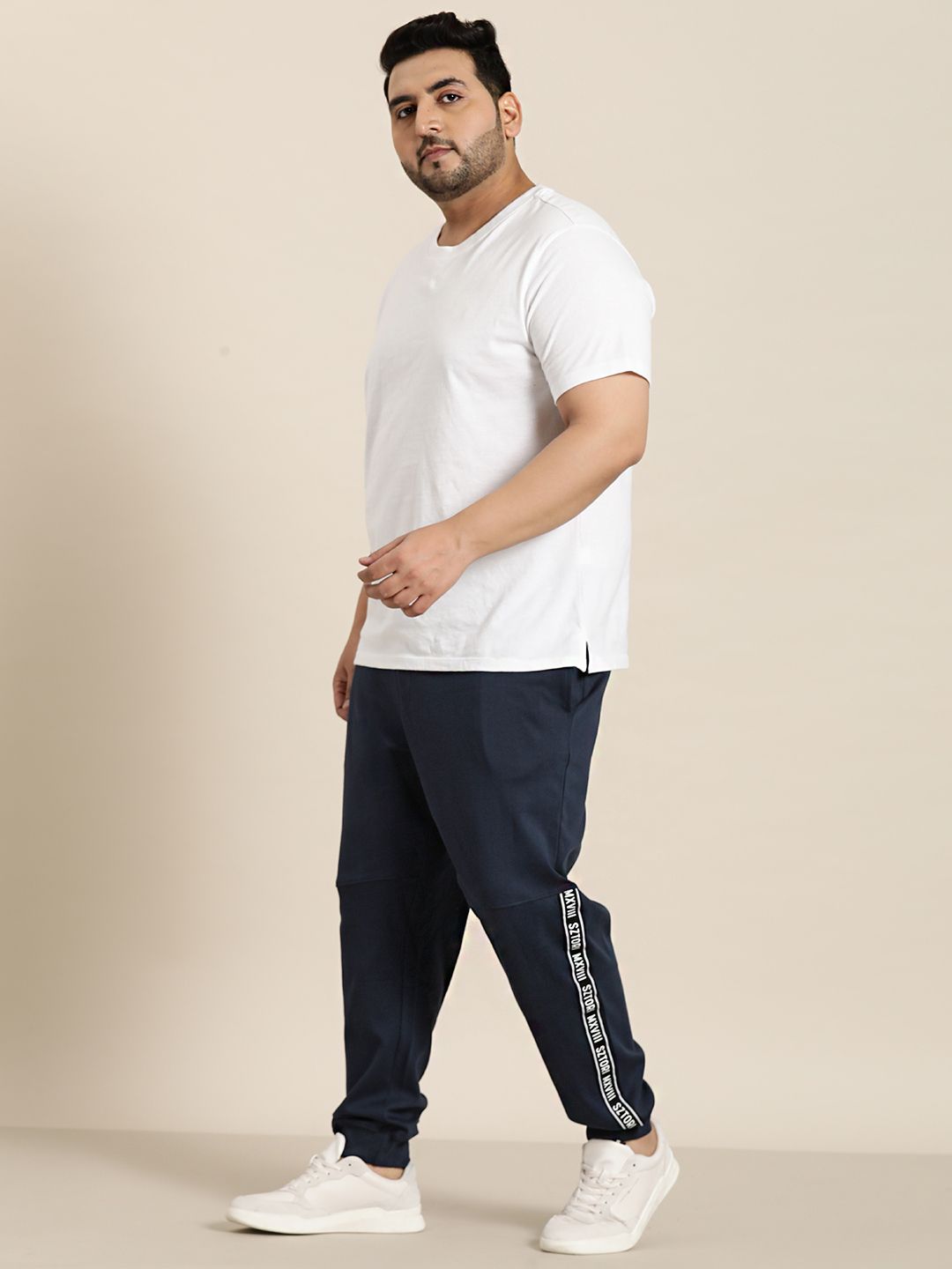  Sztori Men Plus Size Pure Cotton Taping Detail Joggers