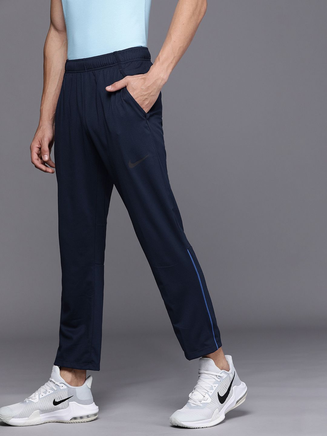  Nike Men Navy Blue Solid Standard FitMid Rise AS M NK DF EPIC KNIT Track Pants