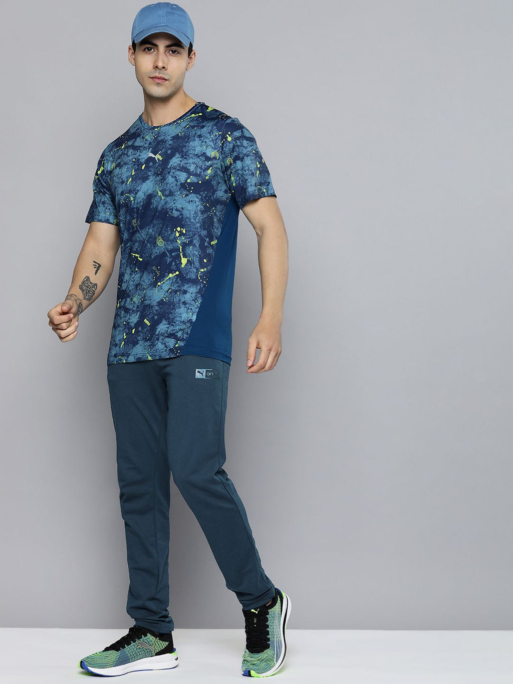  One8 X PUMA Men Teal Blue Brand Logo Printed Slim Fit Regular Track Pants